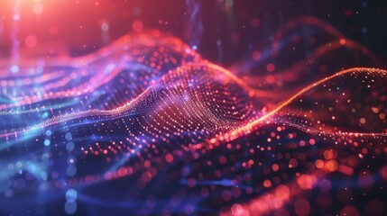 Poster - Futuristic Abstract Background Concept. Network Conveying Connectivity, Complexity And Data Flood Of Modern Digital Age. Communication And Technology Network Background With Moving Lines And Dots