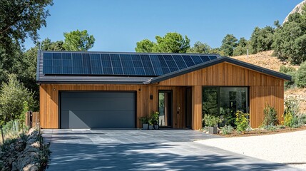 Poster - conservation energy solar power integration residential homes equipped with solar panels stock photo