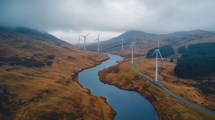 Poster - Conservation Energy Environmental Preservation Goals wind and solar energy projects in protected natural areas Stock Photo with side copy space