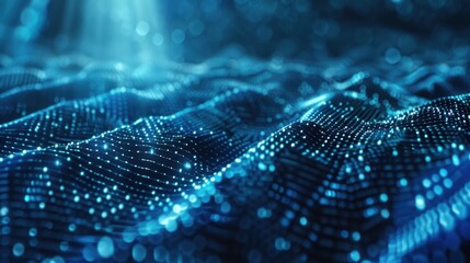 Poster - Futuristic blue digital matrix cyber. Blockchain technology background. Digital matrix particles grid virtual reality abstract cyber space environment background