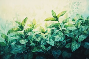 Poster - Lush Green Mint Plants Illuminated By Soft Light