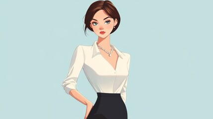 Sticker - Elegant Woman in White Blouse and Dark Skirt