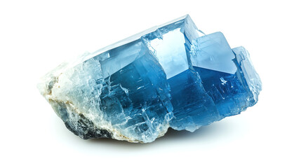 Wall Mural - one single raw sky blue topaz isolated on solid white background	