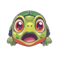 Wall Mural - A cute cartoon turtle face with large expressive eyes.