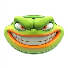 Wall Mural - A cartoonish green frog face with an exaggerated smile and mischievous eyes.