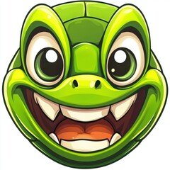 Wall Mural - A cheerful cartoon turtle face with big eyes and a wide smile.