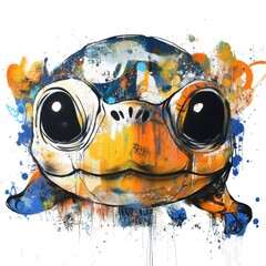 Wall Mural - A vibrant, artistic depiction of a turtle with exaggerated features and colorful splashes.