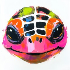 Wall Mural - A vibrant, stylized illustration of a turtle's face with bright colors.