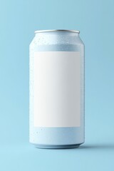 Poster - Blue Aluminum Can With Blank White Label On A Minimalist Blue Background, Ideal For Mockups