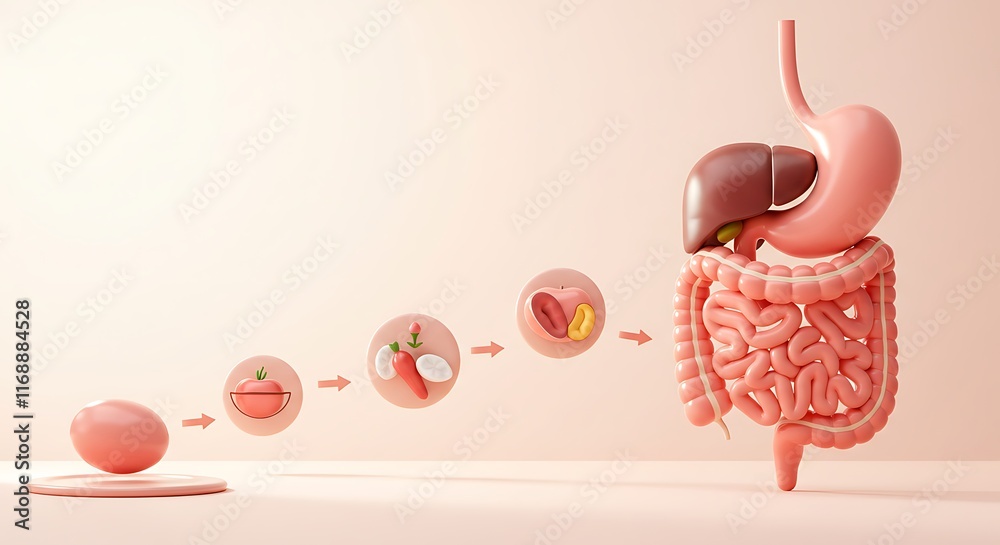 Food Breakdown Process Human Digestive System Anatomy Illustration with Food Breakdown Process ...