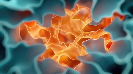 Poster - Burst abstract background idea. Abstract representation of cellular structure with vibrant orange and blue colors.