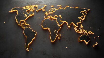 Poster - World Map in Neon Glow on Dark Background Representing Global Connectivity