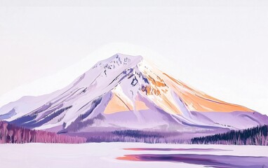 Wall Mural - Landscape painting of mountain in gray, purple, orange, and white.