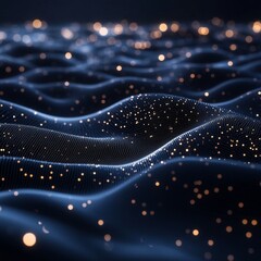 Poster - Abstract 3D Wave with Glowing Particles Futuristic Representation of Technology, Science,