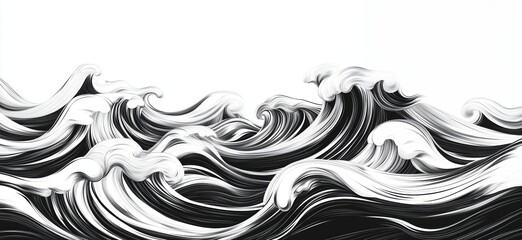 Poster - Stylized Black and White Waves Illustration with Flowing Lines and Dynamic Movement, copy space for text