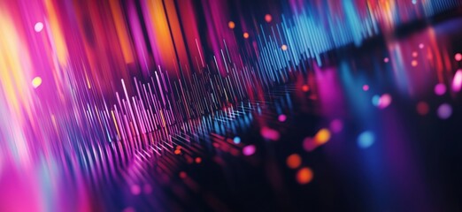 Poster - Vibrant Sound Wave Visualization with Colorful Light Effects and Abstract Patterns, copy space for text