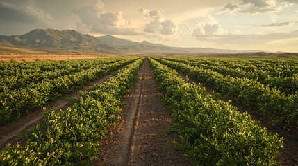 Poster - Conservative Sustainability Resource Management Balance innovative irrigation in arid climates Stock Photo with side copy space