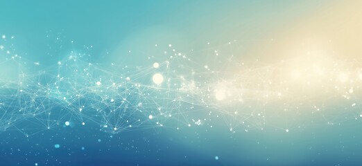 Poster - Abstract digital network connections with glowing nodes and lines, representing technology, data flow, and communication in a blue and yellow gradient background, copy space for text