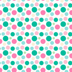 Wall Mural - Polka dots repeat pattern.Seamless pattern with colorful round circles isolated on white background.Geometric shape abstract vector graphic illustration background wallpaper.