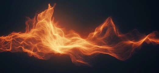 Poster - Dynamic orange flame-like abstract wave pattern with glowing energy and fluid motion, copy space for text