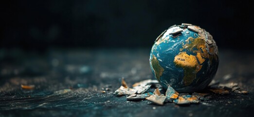 Poster - Cracked Earth Globe Symbolizing Environmental Crisis and Global Warming Effects, Highlighting Fragility of Planet, copy space for text