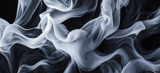 Poster - Abstract smoke patterns swirling in black background, ethereal and fluid shapes creating a sense of movement and depth, copy space for text