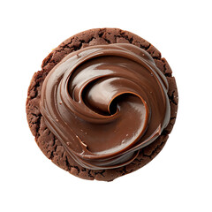 Wall Mural - dark chocolate spread applied on a chocolate cookie, top view, white background