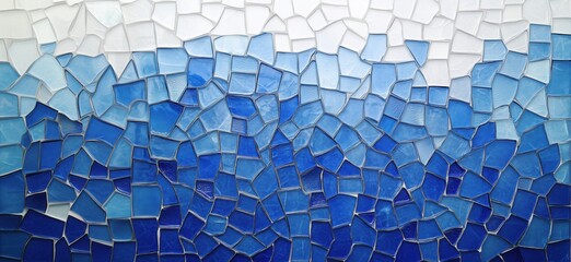 Poster - Mosaic Art Blue Shades Abstract Design with Textured Glass Pieces in Gradual Transition from Light to Dark Blue, copy space for text
