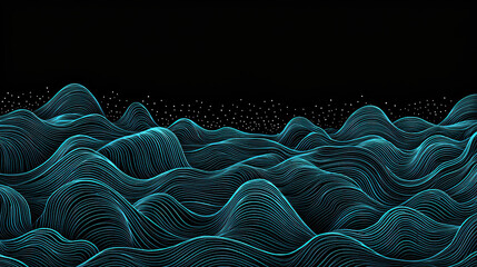 Poster - Abstract wave like lines blue against black background create mesmerizing visual effect, evoking sense of depth and movement