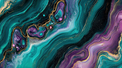 Poster - Vibrant abstract art with smooth gradient blending in teal, purple, and gold