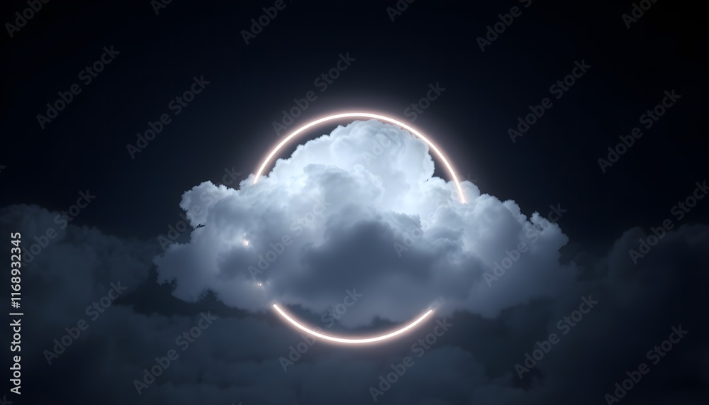 3D Render of Abstract Cloud Illuminated with Neon Light Ring on Dark ...