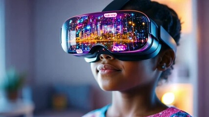 Poster - Engaging child explores a vibrant virtual reality world with cutting-edge technology