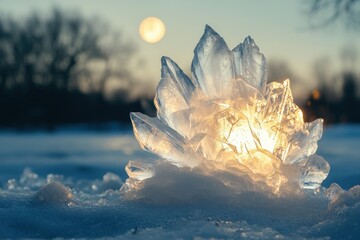 Wall Mural - Illuminated Ice Sculpture Glows In Winter Sunset