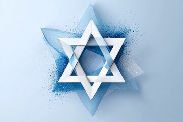 Poster - A minimalist Star of David icon, with clean geometric lines and a gradient blue background