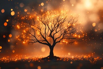 Fototapete - A mystical interpretation of the Tree of Life with glowing branches, surrounded by ethereal light and celestial motifs