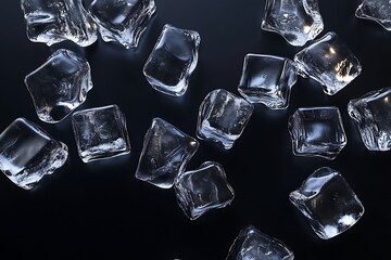 Poster - Scattered ice cubes on black background.