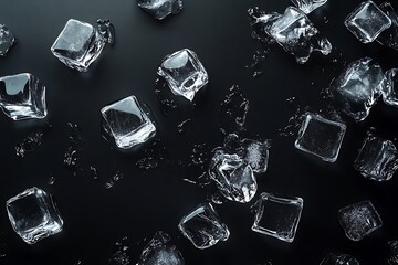 Poster - Scattered ice cubes on dark background.