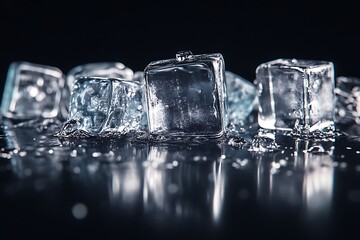 Poster - Sparkling ice cubes on dark background.