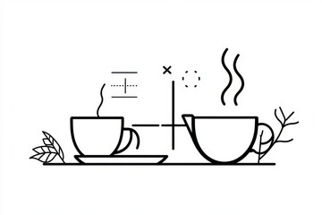 Poster - A simple outline of a traditional Japanese tea set with steam rising from a teacup