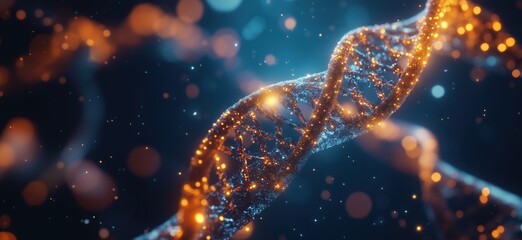 Aufkleber - dna double helix structure illuminated with glowing particles, showcasing intricate molecular design