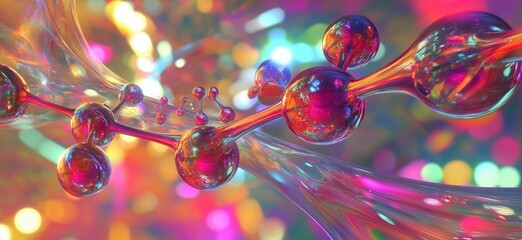 Poster - colorful abstract molecular structure with glowing bubbles and vibrant background, showcasing intric