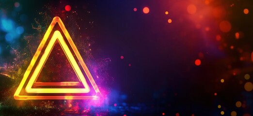 Poster - Neon Triangle Shape with Colorful Bokeh Background, Vibrant Light Effects, Abstract Design, Digital Art, copy space for text