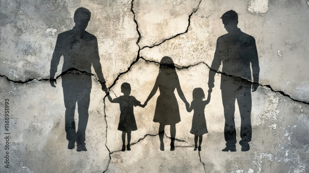 Family Bond Depicted Through Shadows on Cracked Wall, Symbolizing ...