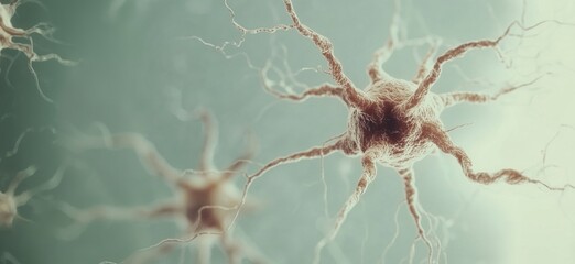Poster - Neurons with intricate dendritic structures showcasing neural connections and synapses, representing the complexity of the nervous system, copy space for text