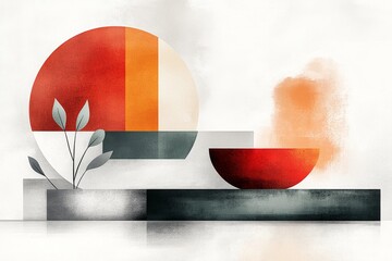 Aufkleber - A clean modern illustration of a jewellery display stand, featuring abstract shapes and muted tones