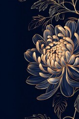 Poster - Beautifully detailed vertical floral design featuring golden chrysanthemum against a dark background