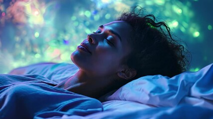 Poster - This person rests peacefully, surrounded by vibrant lights in a serene setting.