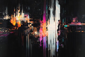 Poster - Abstract glitch art with vibrant colors and dark background. (1)
