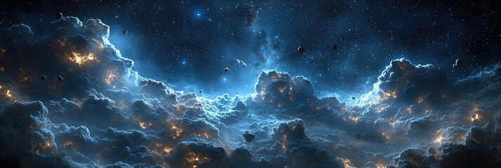 Cosmic Nebula Glowing clouds and stars in deep space.