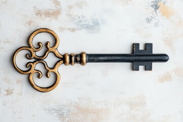 Poster - A simple 2D depiction of a jail key on a plain white background, with clean, bold lines